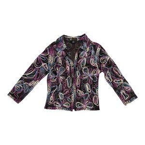Embroidered Sheer Jacket Womens Size Small Mesh Colorful Artsy Casual Studio